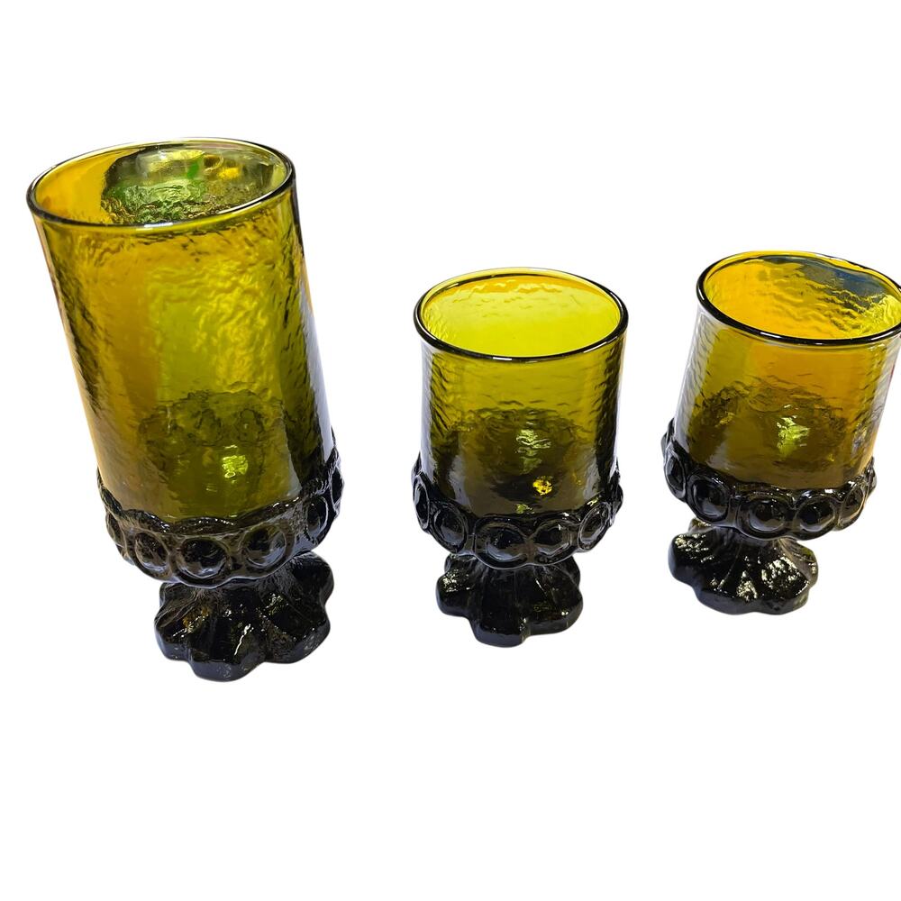 Vintage Tiffin Franciscan Madeira Olive Green Glasses Goblets Set of 3